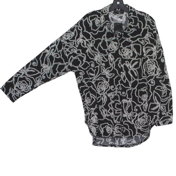 NWT Top Floral Dark Academia Cottage Romantic Goth Oversize Button Black Medium - Picture 6 of 7